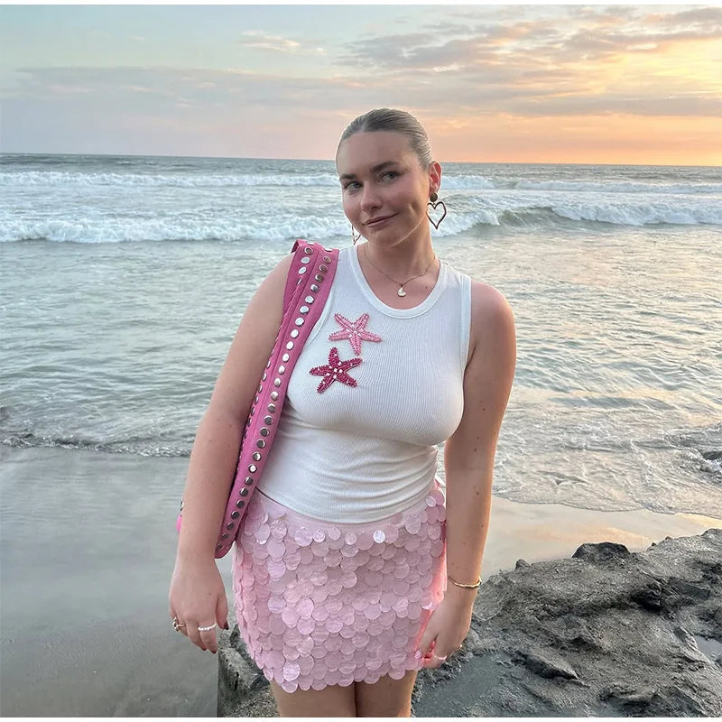 White Tank Top With 3D Appliqués
