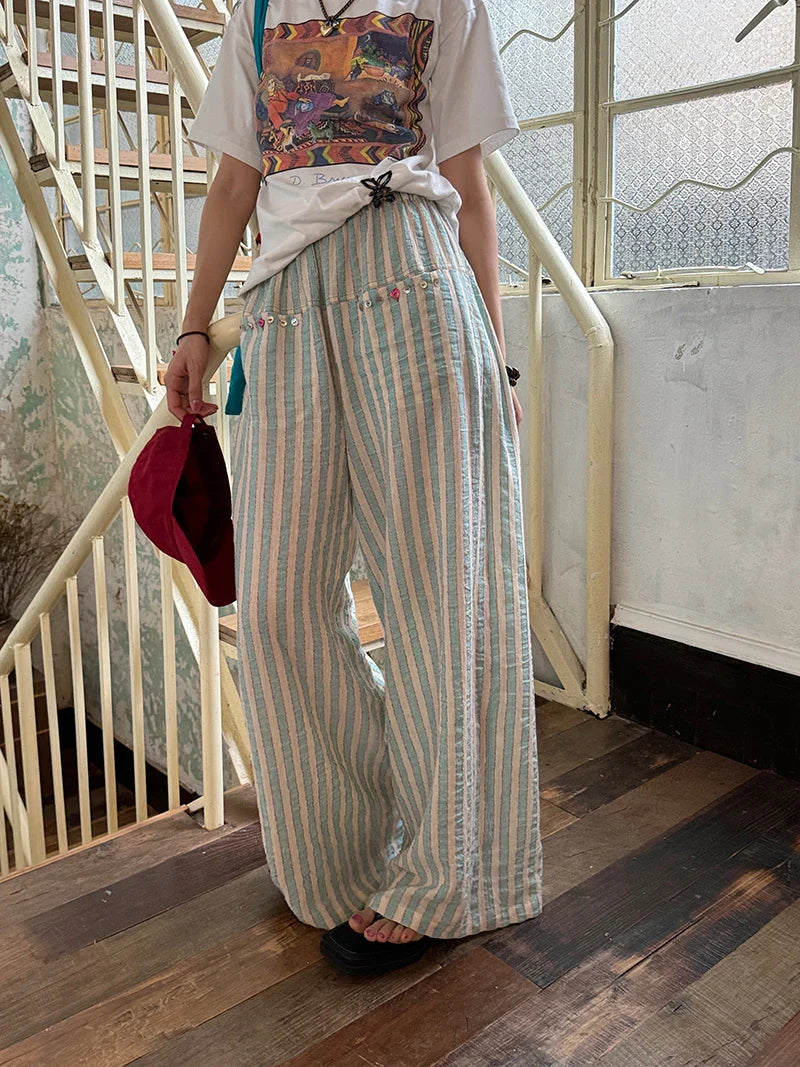 Blue Striped Wide Leg Pants