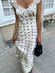 White Satin Polka Dot Maxi Dress