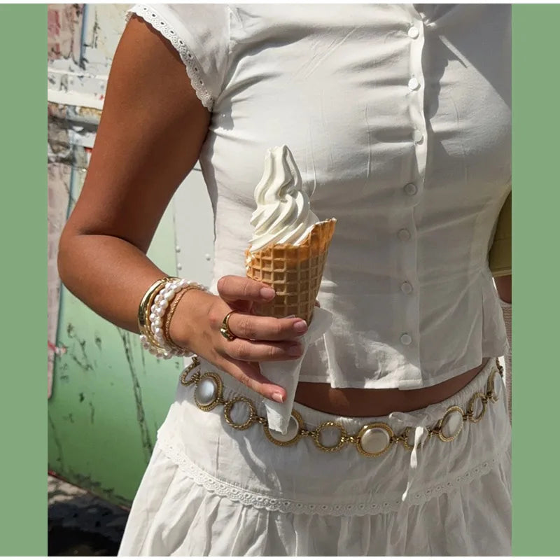 White Short Sleeve Top And Mini Skirt Set