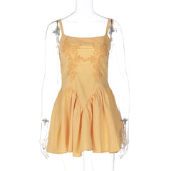 Embroidered Strap Pleated Mini Dress