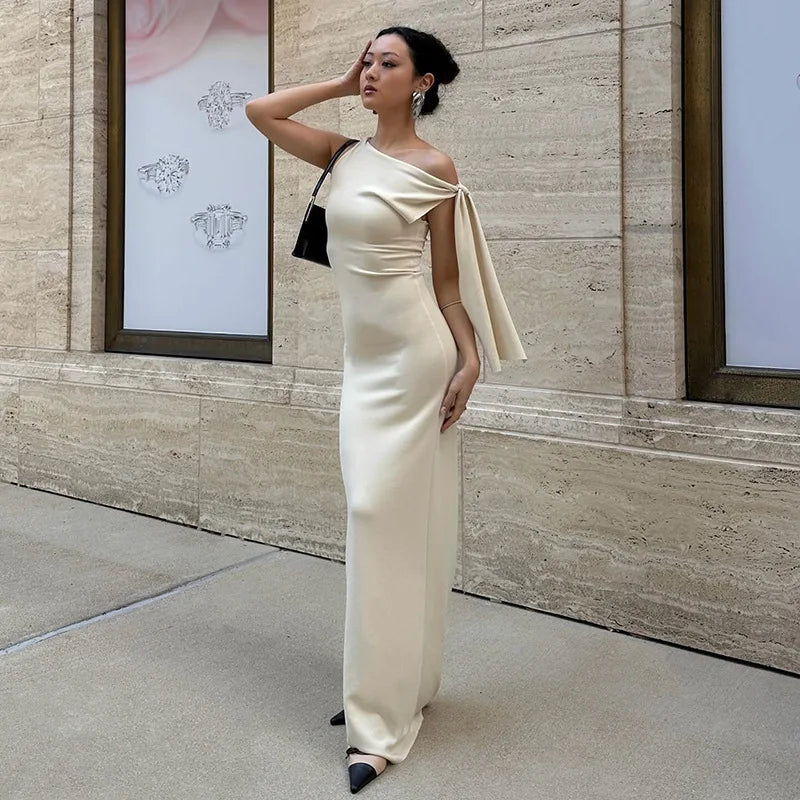 One Shoulder Tie Up Maxi Dress