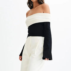 Black Knitted Off-Shoulder Top