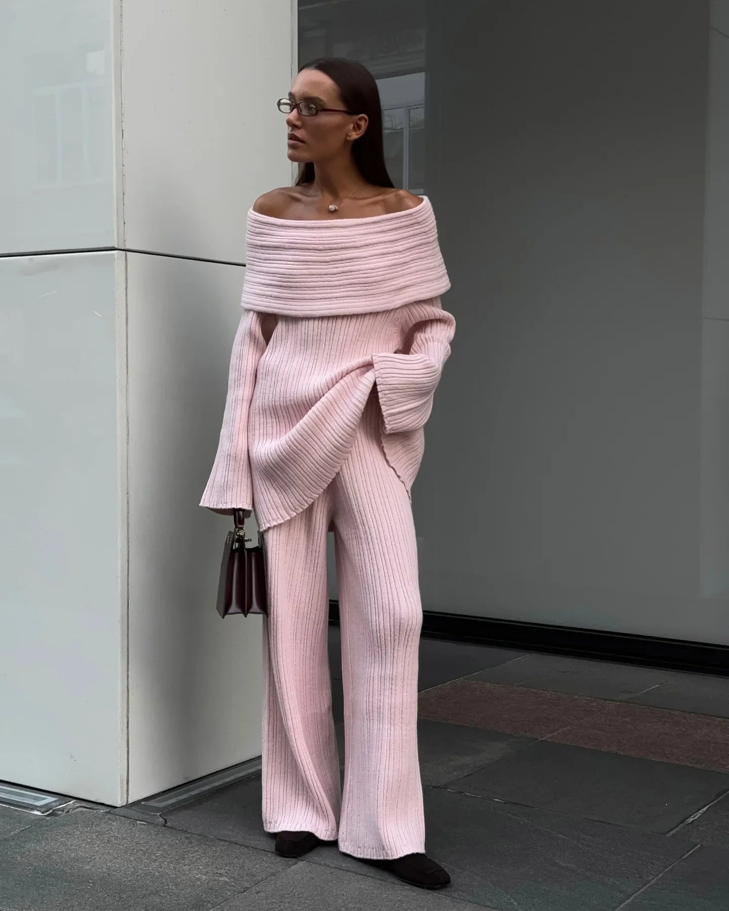 Off-Shoulder Long Sleeve Knitted Top