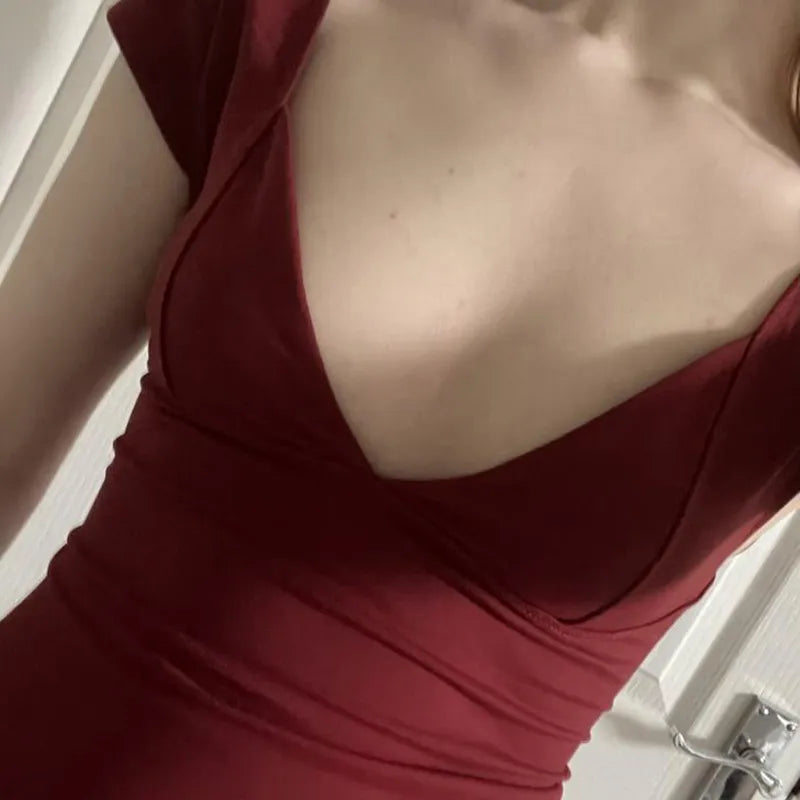 Deep Neck Short Sleeve Top