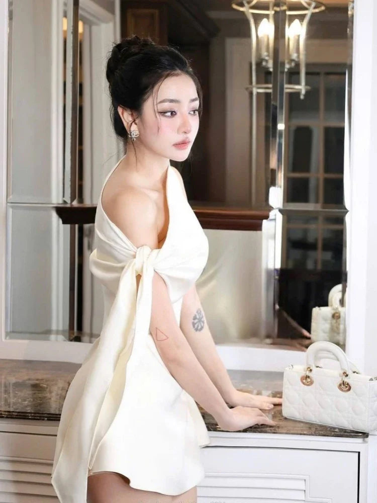 One Shoulder Tie-up Mini Dress