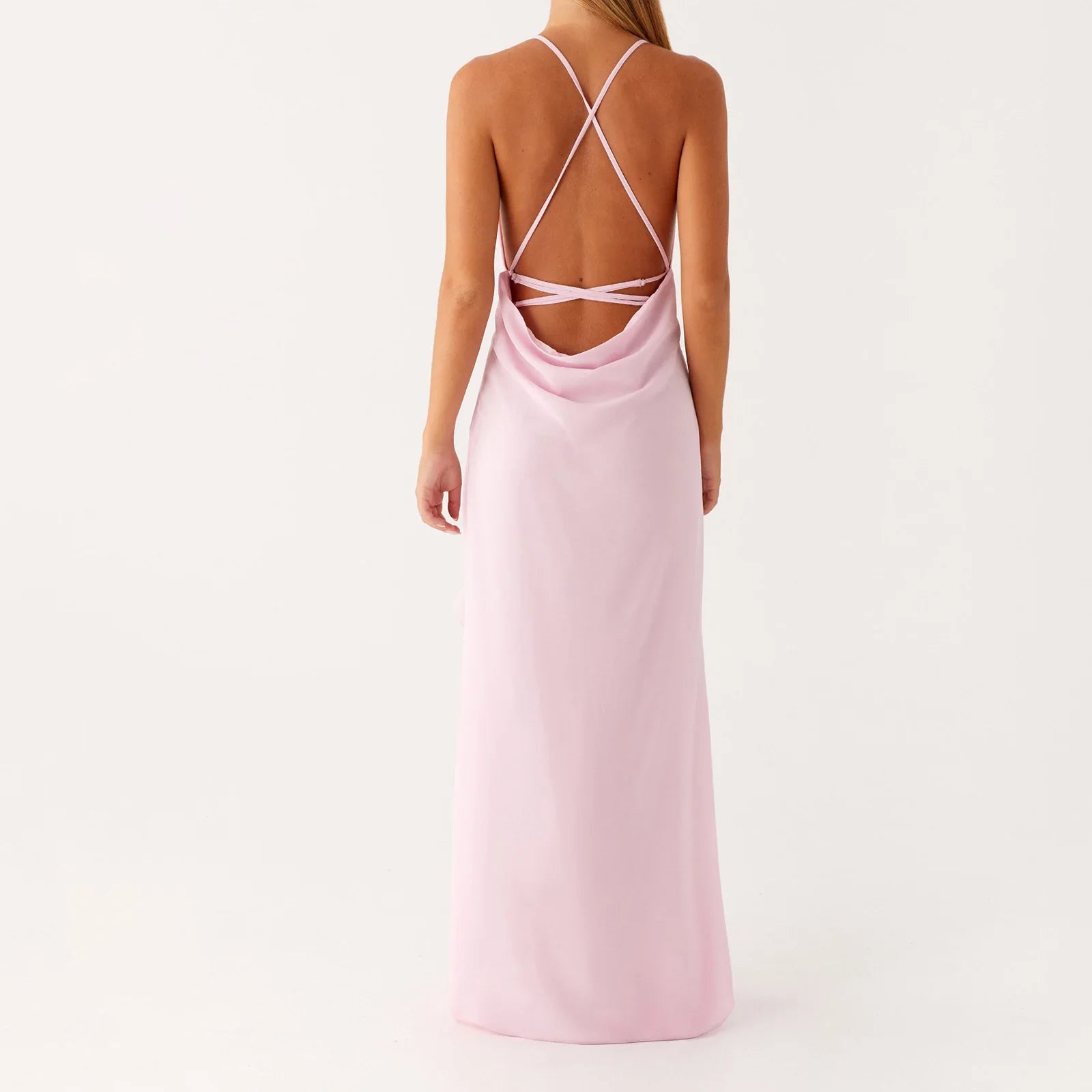 Pink Cowl 3D Flower Maxi Dress