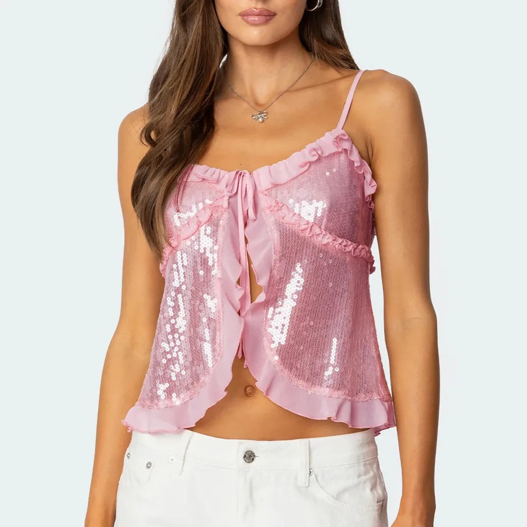 Sequin Ruffles Cami Top