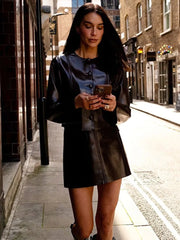 Burgundy Pu Leather Jacket And Mini Skirt