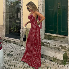 Scarf Spaghetti Strap Polka Dot Maxi Dress