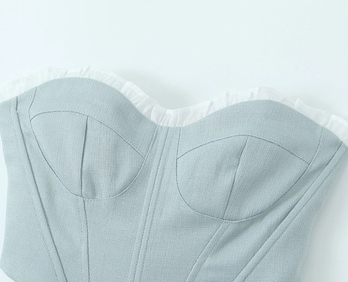 Grey Frill Trim Corset Top