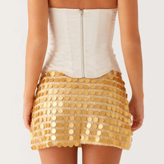 Gold Sequin Beaded Mini Skirt - Vintage A-Line