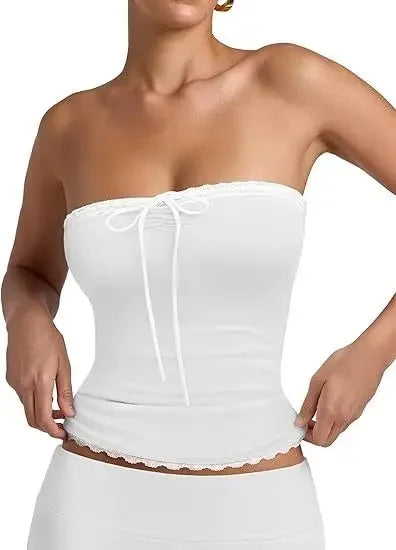 Lace Splice Strapless Top