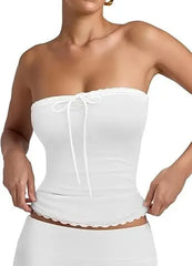 Lace Splice Strapless Top