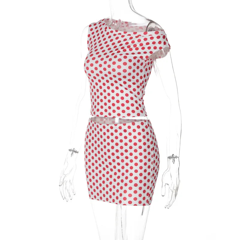 Red Polka Dot Top And Mini Skirt Set