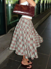 Low Rise Plaid Midi Skirt