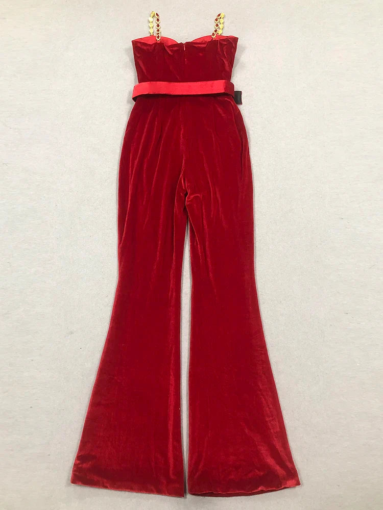 Red Velvet Diamond Strap Jumpsuit