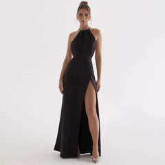 Satin High Split Open Back Maxi Dress