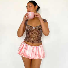 Satin Elastic Low Waist Bubble Mink Skirt