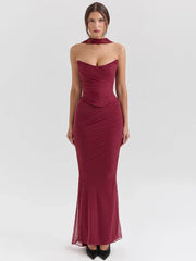Corset And Bodycon Maxi Skirt With Neckerchief Set