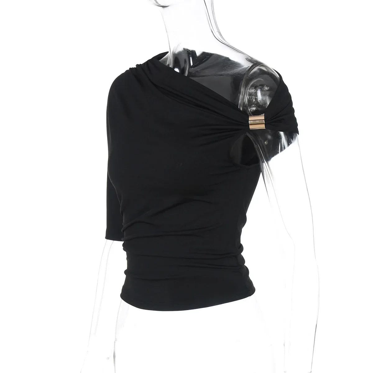 One Shoulder Asymmetrical Metal Ring Top