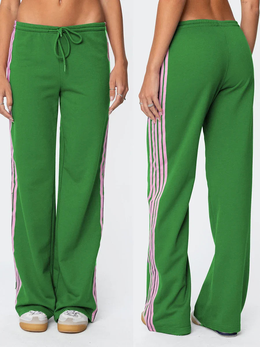 Drawstring Side Stripes Wide Leg Pants with Pockets