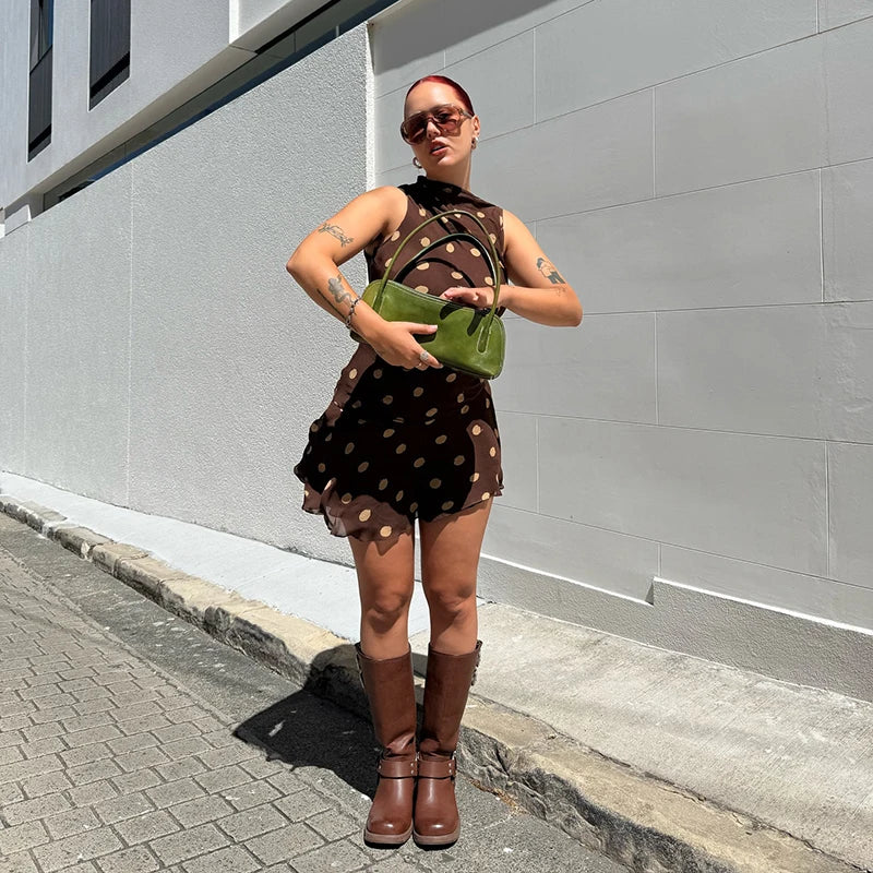 Brown Polka Dot Mini Dress