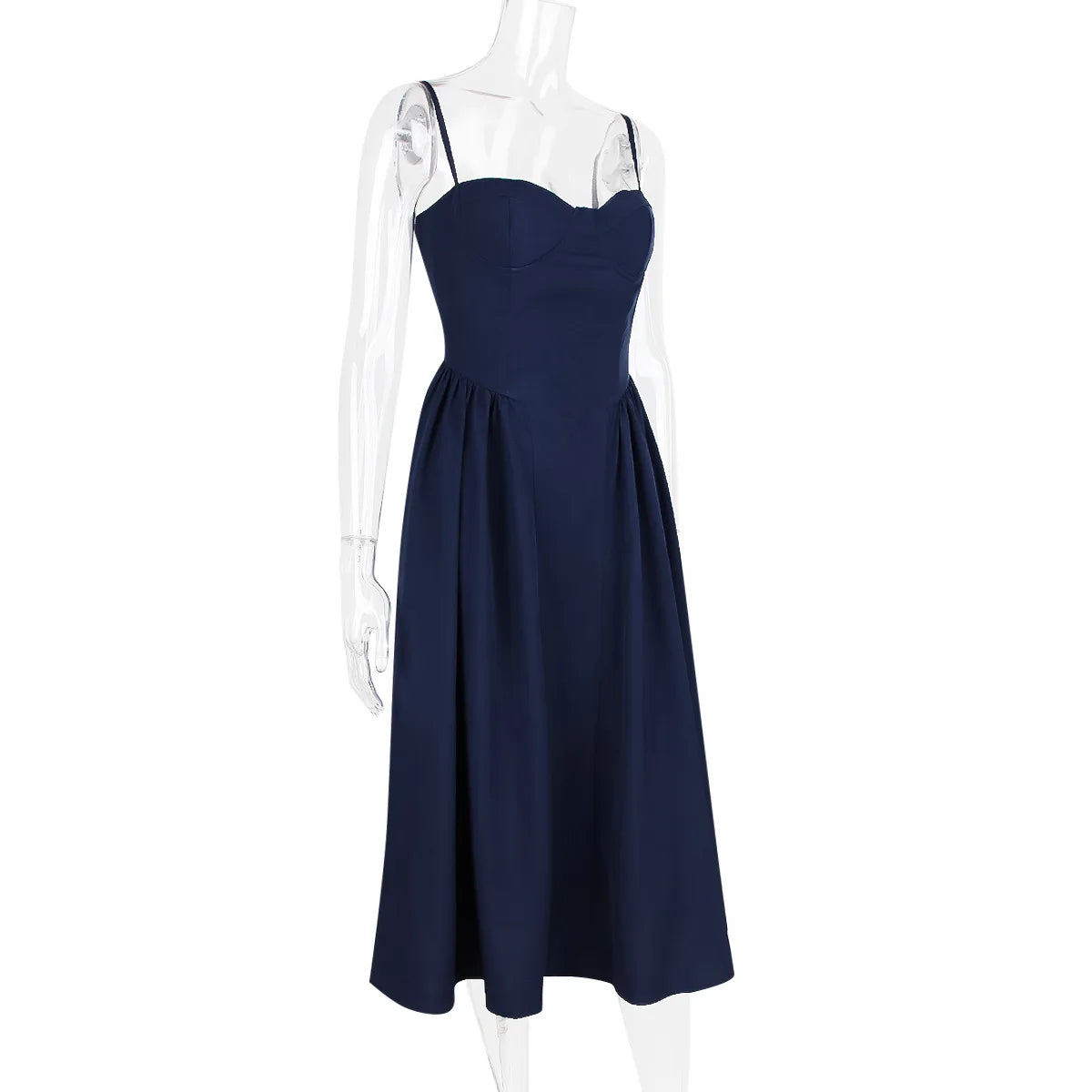 Solid Spaghetti Strap Bustier Pleated Midi Dress