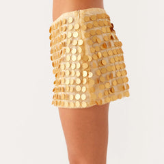 Gold Sequin Beaded Mini Skirt - Vintage A-Line
