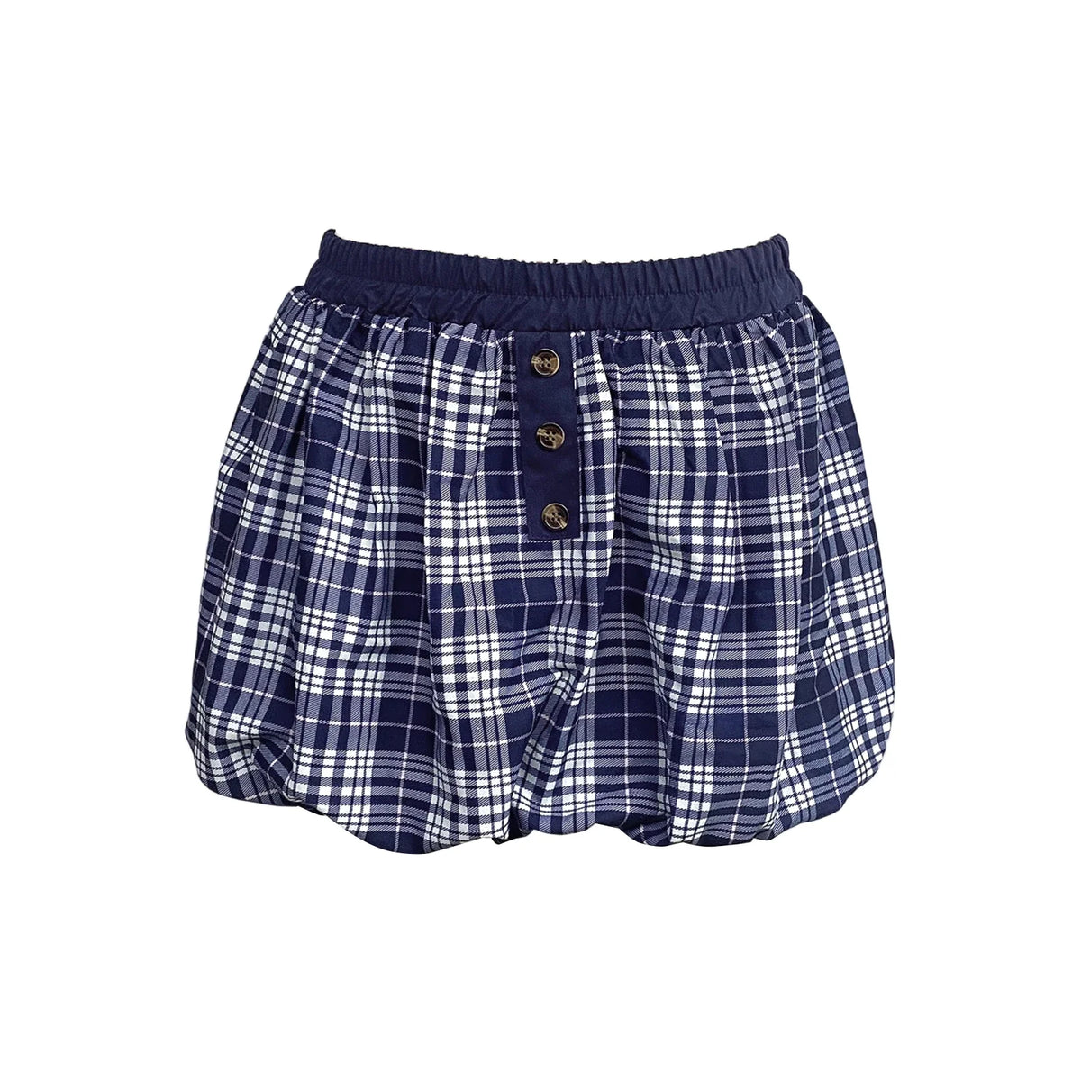 Blue Plaid Elastic High Waist Mini Skirt - A-Line Fit