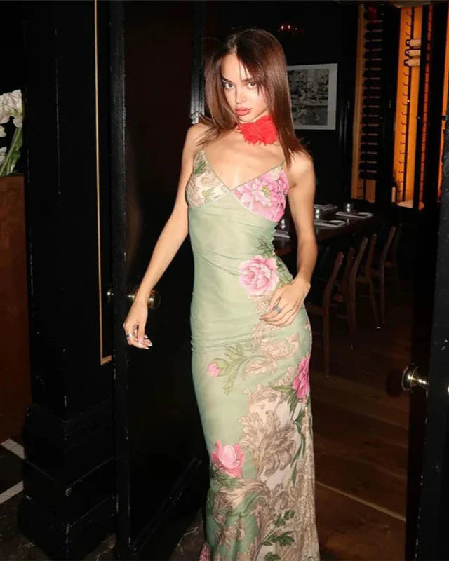 Floretta V Neck Spaghetti Dress