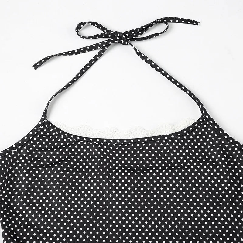 Black Polka Dot Cami Top And Capri Pants Set