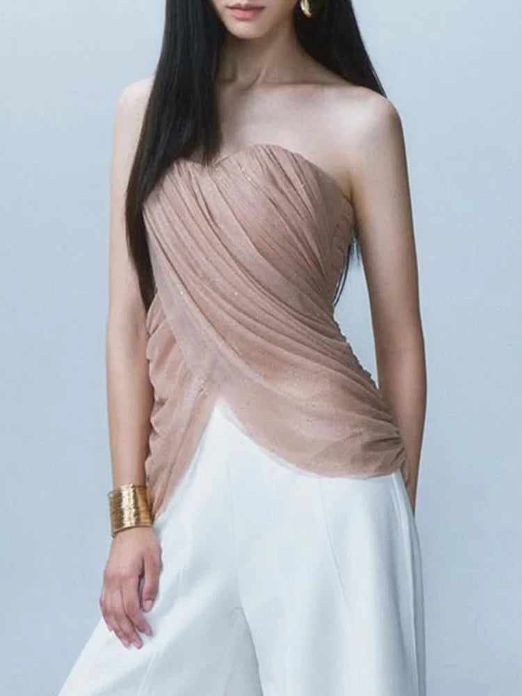 Mesh Drape Strapless Top