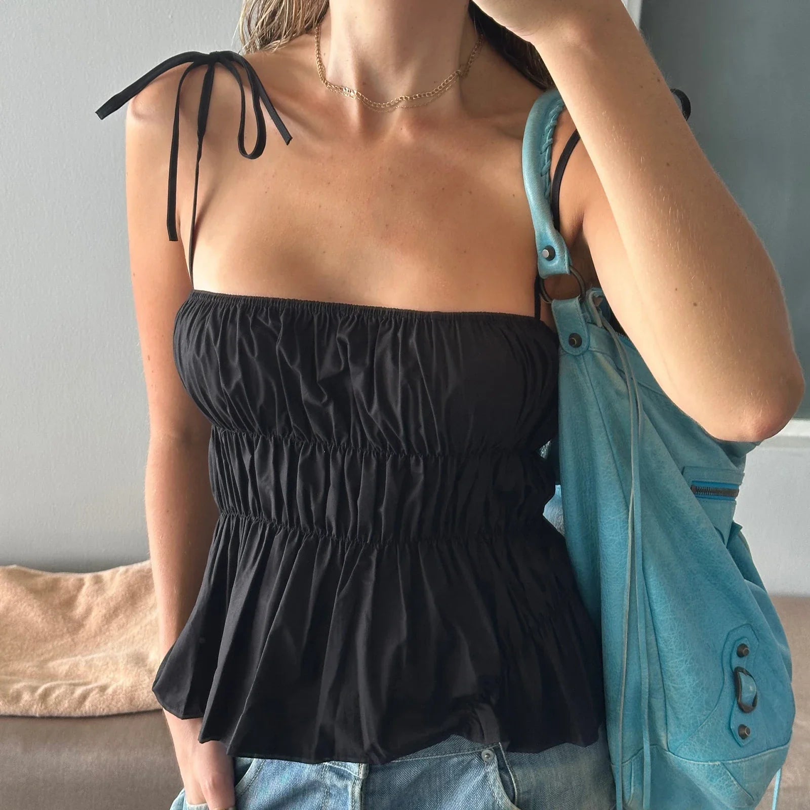 Cami Tie Up Ruched Crop Top