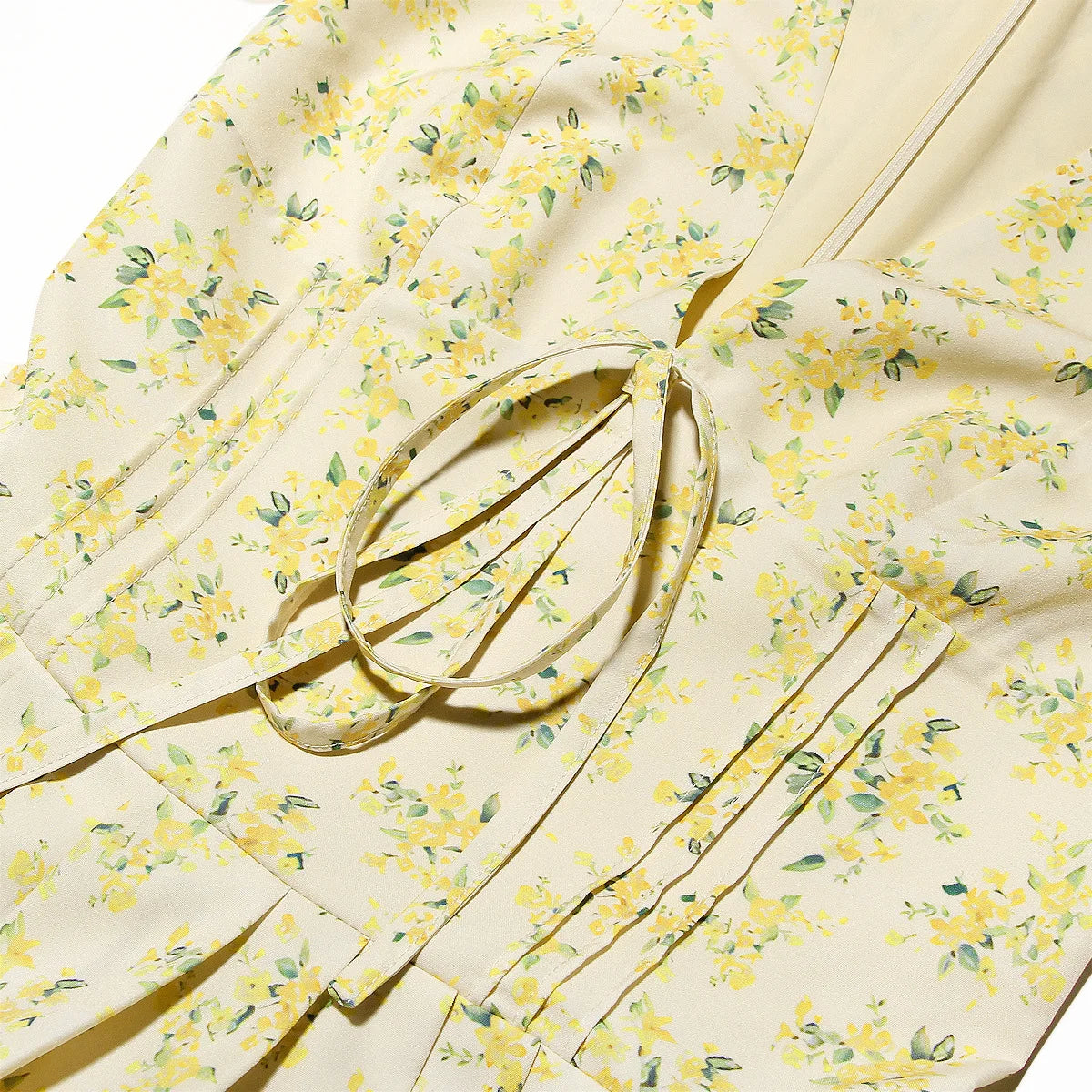 Yellow Floral Puff Sleeve Mini Dress