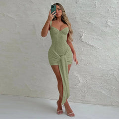 Lace Sheer Bandage Tie Up Mini Dress