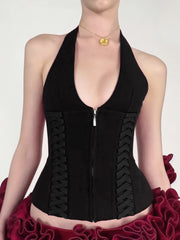 Halter Braid Zipper Corset Top