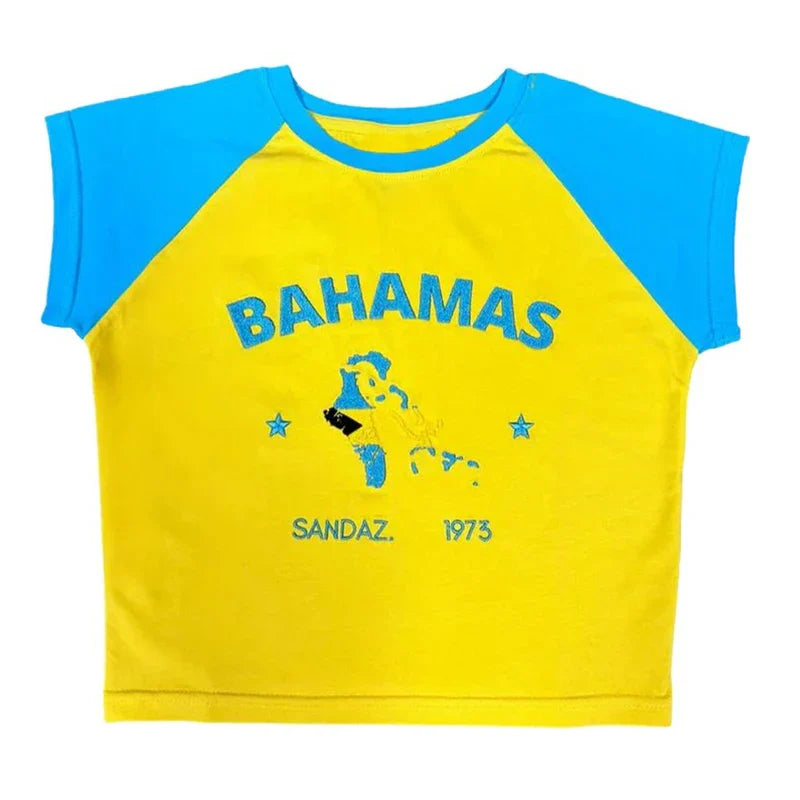 Letter Flag Graphic Ruched T-shirt & Shorts Set - Vintage Knit