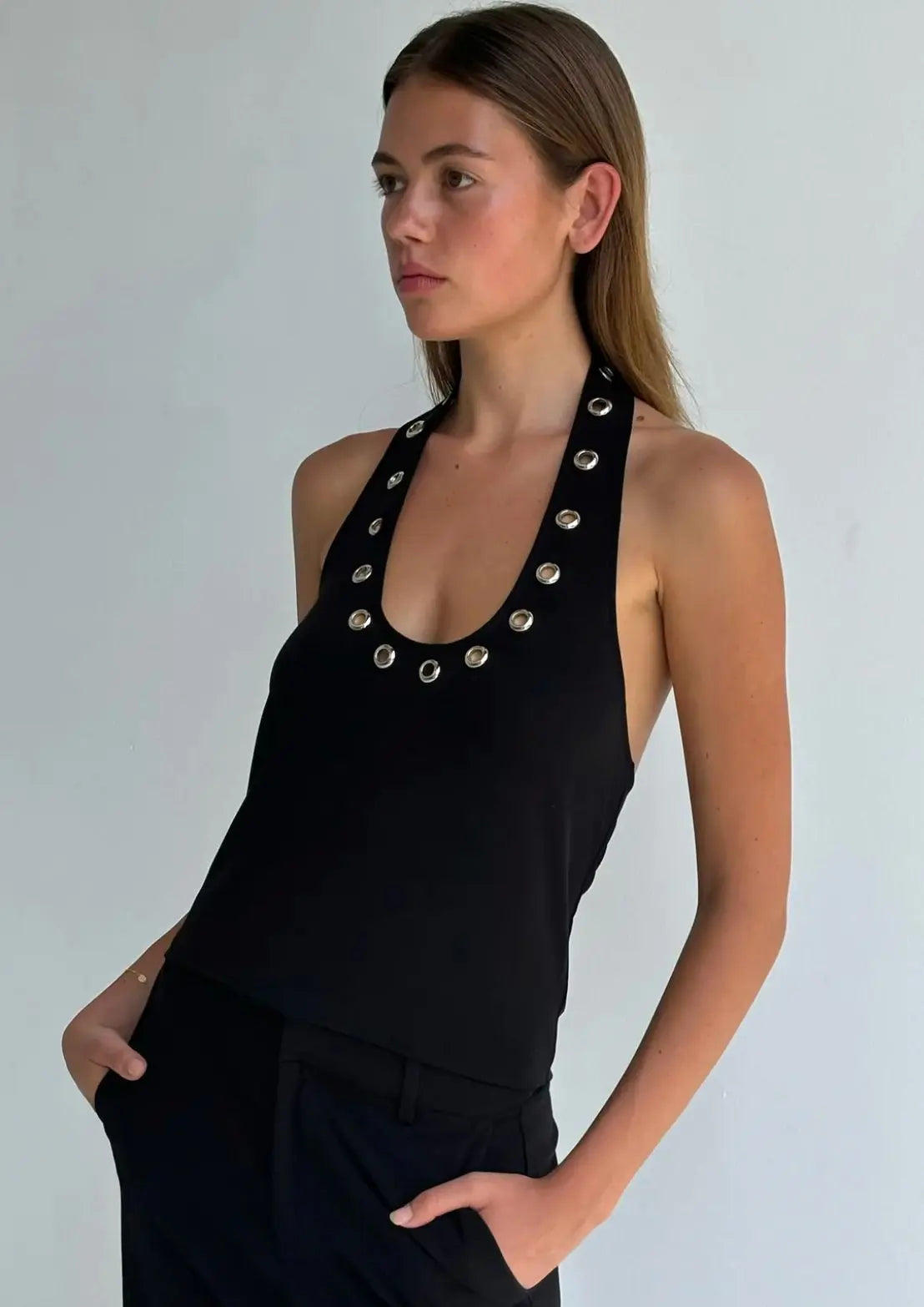 Metal Hollow Halter Neck Vest Top