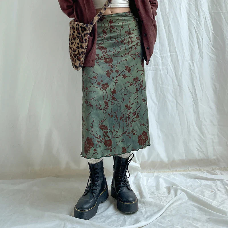 Fern Fleur Straight Midi Skirt