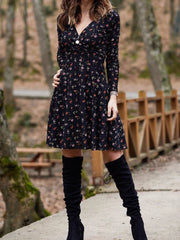 Vintage Floral Printed Green A line Swing Boho Dress