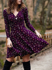 Vintage Floral Printed Green A line Swing Boho Dress