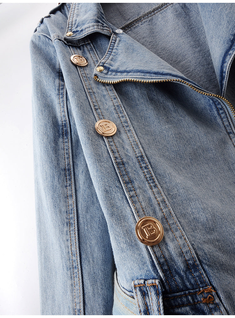 Denim Cropped Trench Jacket