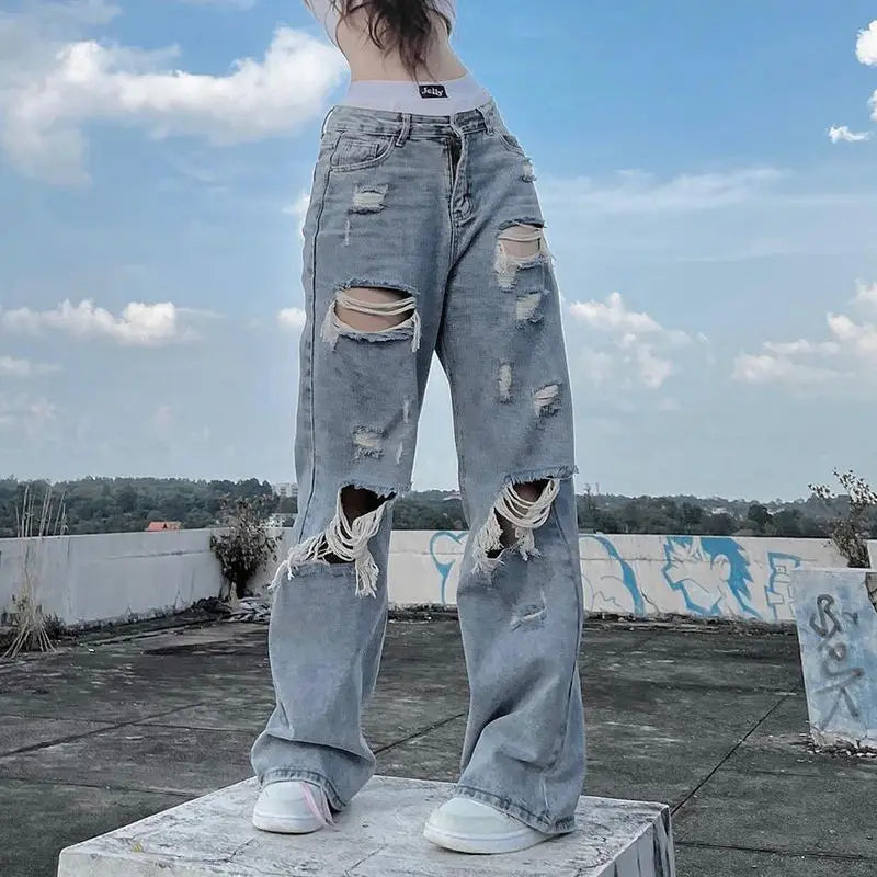 Streetwear Mid Waist Ladies Cargo Pants Straight Style