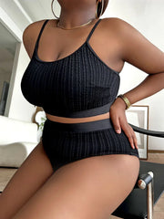 Solid Color Suspender Slimming Tankini Set Plus Size Swimsuit
