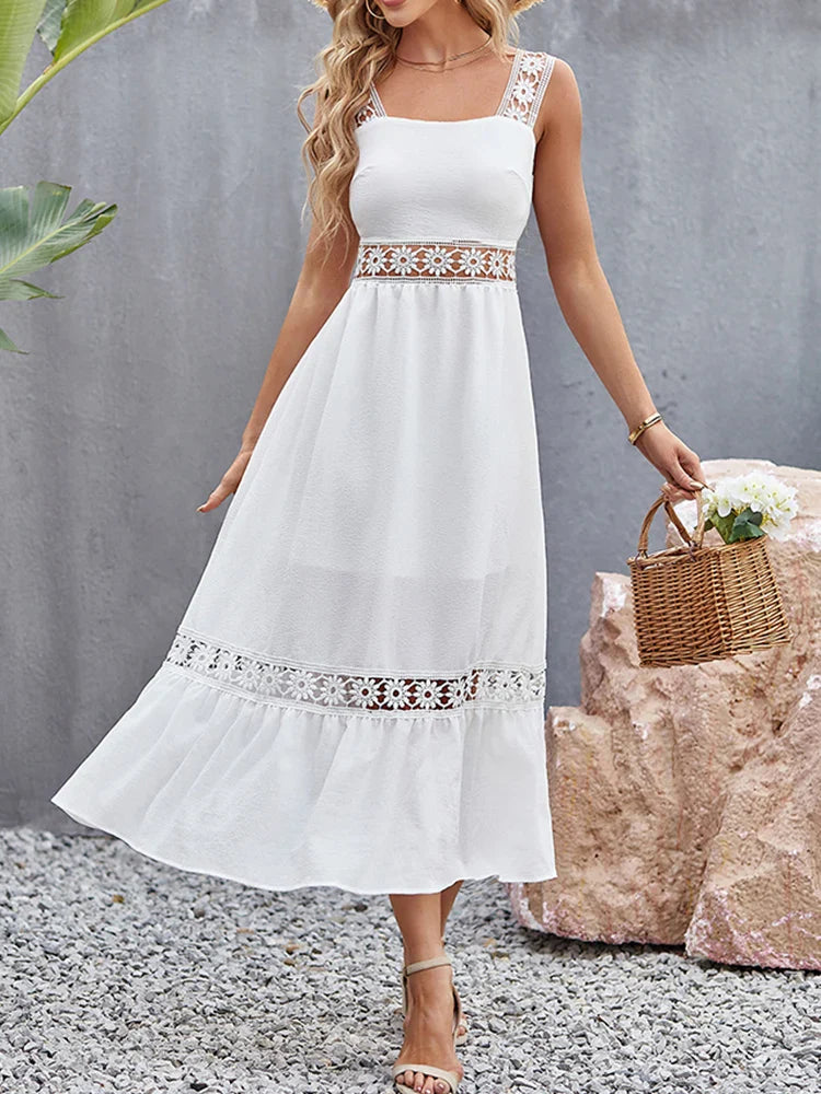 Backless Hollow Out Summer Evening Party Boho Dress