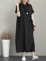 Summer Cotton Linen Vintage Casual Loose Mid length Maxi Dress