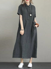 Summer Cotton Linen Vintage Casual Loose Mid length Maxi Dress