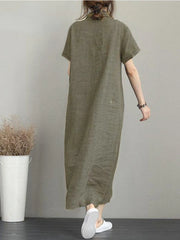 Summer Cotton Linen Vintage Casual Loose Mid length Maxi Dress