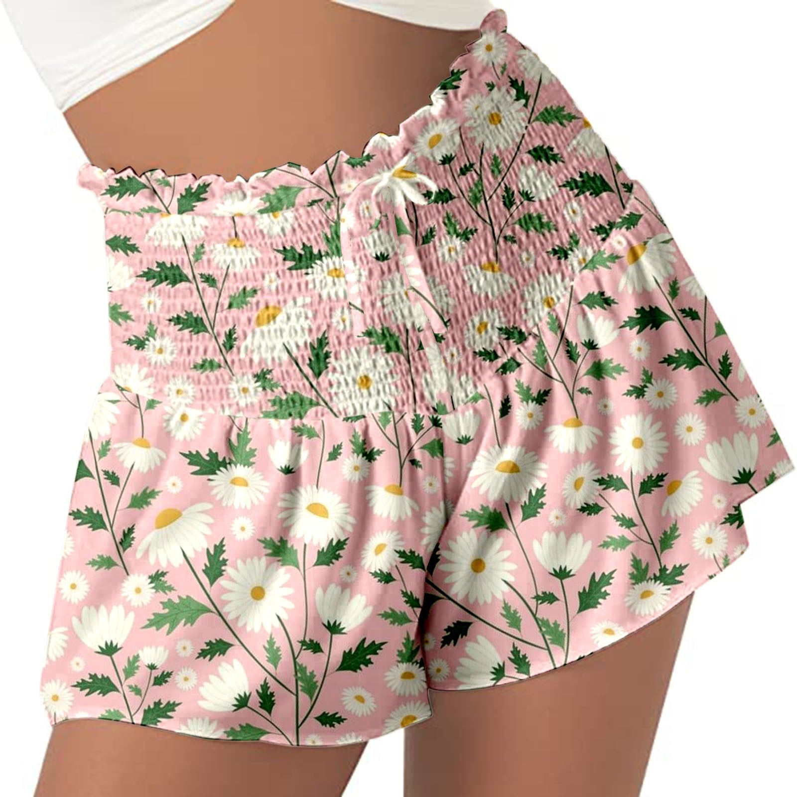 High Waist Loose Shorts Sports Drawstrings Floral Print Beach Shorts